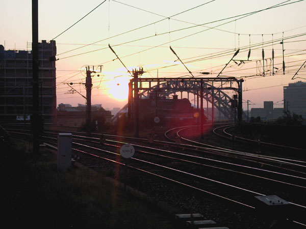 sunrise at station, newcastle, uk